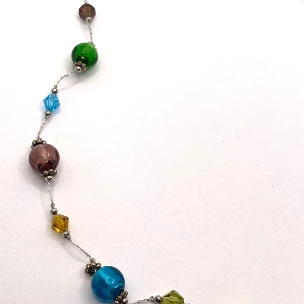 Necklace Glass Beads Silver Tone Chain 18.5” +3”